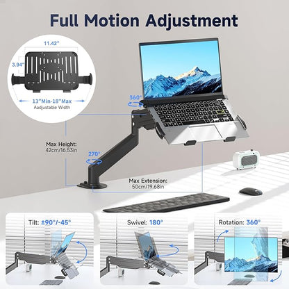 Suptek Laptop Desk Mount,Fully Adjustable Monitor and Laptop Mount Stand for 11-17 Inch Notebook and 17-32 inch Monitor Screen,Holds 22lbs with Vented Tray