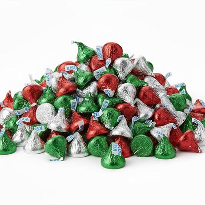 Milk Chocolate Kisess, 2 lb Bulk Bag (Approx. 200 Pieces) | Christmas Candy Gift Set & Stocking Stuffers | Red, Green, Silver Foil Wrapped for Holiday Parties, Baking, and Candy Bowls 2 Pounds
