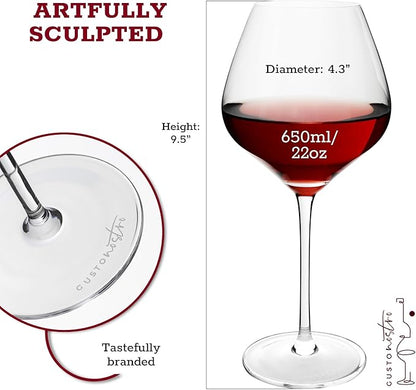Gusto Nostro Crystal Wine Glasses Set of 2, 22 Oz Long Stem Modern Wine Glasses for White and Red Wine, Dishwasher Safe, Fancy, Elegant, Large and Tall Wine Glass for Wedding Christmas Anniversary