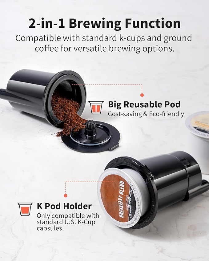 Hot & Iced Coffee Maker, Single Serve Coffee Maker for K Cup & Ground Coffee, Pod Coffee Machine with Bold Setting, Quick Brew & Compact Design, Travel Mug Friendly, White