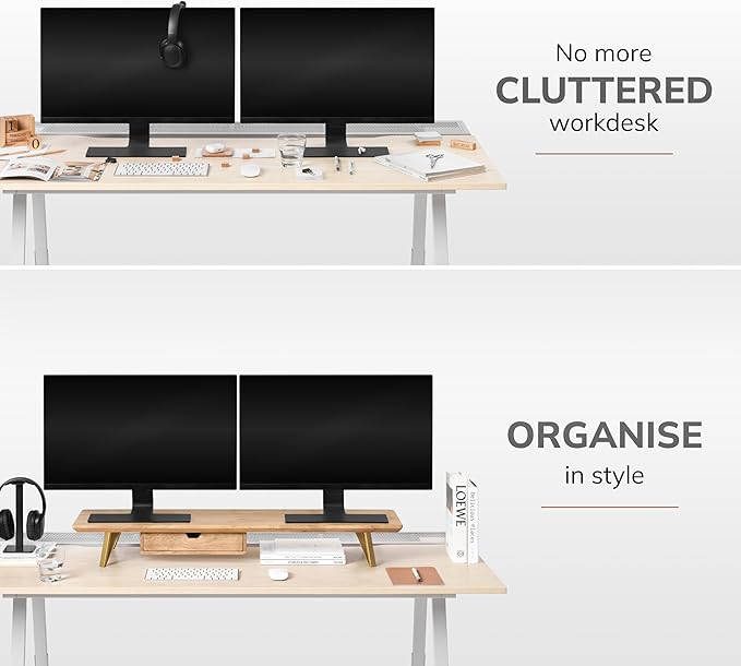 Anji Mountain Wooden Monitor Stand - Elegant Monitor Riser, Perfect Monitor Stand for Desk Organization, Durable Wood Construction monitor stands, Enhances Ergonomics and Workspace Efficiency,Walnut