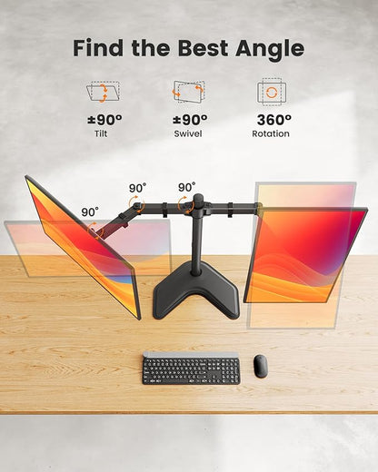 ErGear Freestanding Dual Monitor Stand for 2 Screens up to 32 inch, Heavy Duty Monitor Mount Holds Max 17.6 lbs per Arm, Height Adjustable Computer Monitor Stand for Desk, VESA 75x75/ 100x100mm, Black