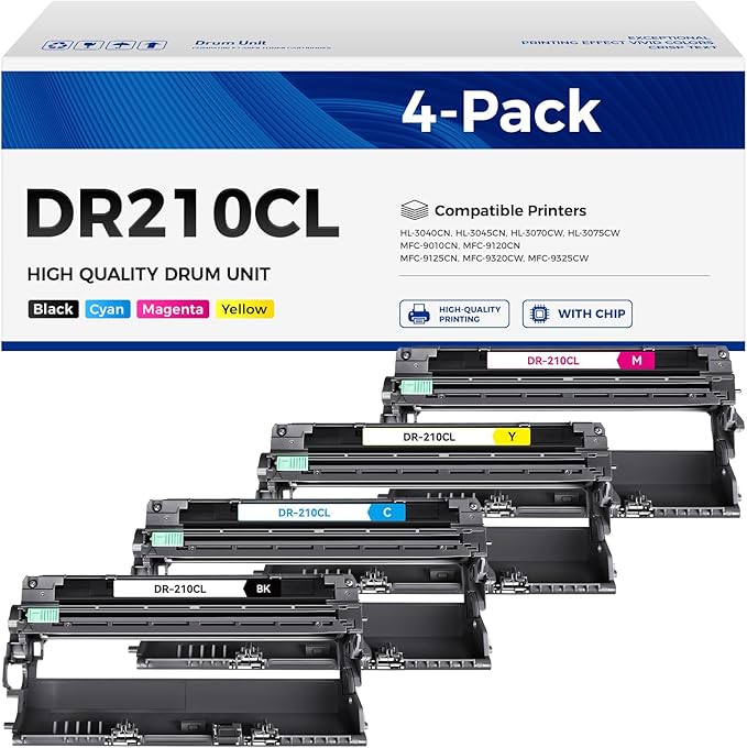 DR210CL Drum Unit (Not Toner) 4-Pack Replacement Compatible for Brother DR-210CL Imaging Drum for MFC-9325CW MFC-9125CN HL-3070CW 3040CN 3045CN 3075CW MFC-9320CW MFC-9120CN 9010CN Color Printer Black