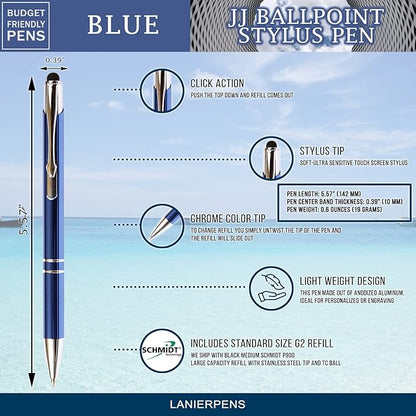 Blue JJ Ballpoint Pen with Stylus - Black Ink Refill, Medium Tip Point