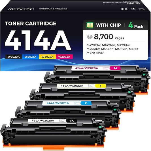 414A Toner Cartridge Set 4-Pack Printer Replacement for HP 414A W2020A W2021A W2022A W2023A Compatible for HP Color Laserjet Pro MFP M479fdw M479fnw M479dw M454dw M454dn M454nw Enterprise M480f M455dn