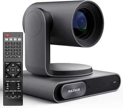 MAXHUB Meeting PTZ Camera, 12x Optical Zoom Video Conferencing Camera Auto Framing AI Tracking Gesture Control Auto Light Correction, 4 Mics, Works with Microsoft Teams & Zoom & Google Meet (SC81)