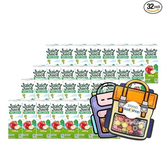 Juicy Juice Apple 100% Juice No Sugar Added On the Go Box 6.75 fl oz 32 Pack + 2 Reusable Snack Bags by KOOL8SHOP Infinite Deals