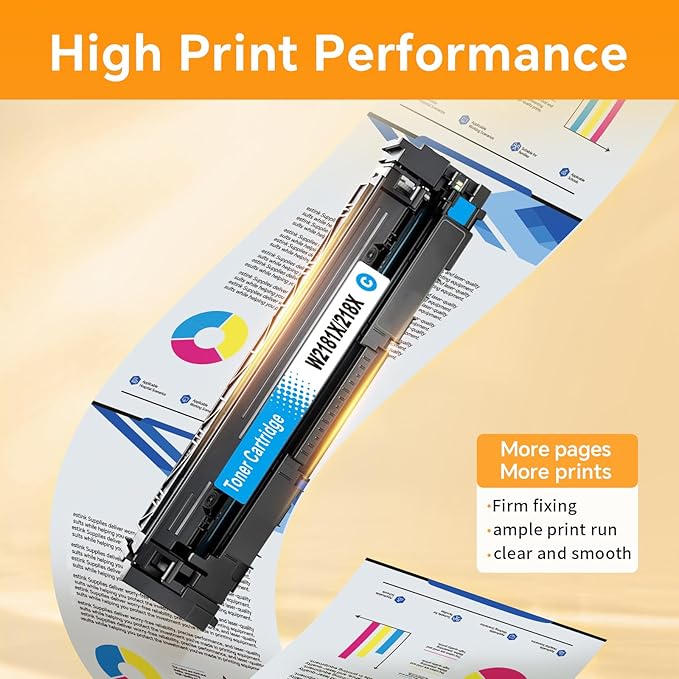 218X High Yield Toner Cartridge (No Chip) Replacement for HP 218X/218A to Compatible with HP Color Laser Jet Pro 3201dw MFP 3301cdw MFP 3301fdw MFP 3301sdw (4 BK/Y/C/M) W2180/2181/2182/2183X (No Chip)