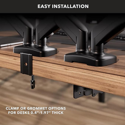 Mount-It! Dual Monitor Desk Mount – Full Motion Gas Spring Arms, Fits 13 to 32 Inch Screens, Holds 17.6 lbs per Arm, Dual Monitor Stand, VESA Mount, C-Clamp & Grommet Base