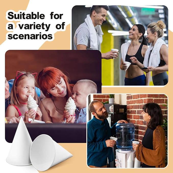 Roshtia 1600 Pcs 4 oz Paper Cone Cups Thicken Disposable Cone Cups for Shaved Ice, Slushies Water Cooler Dispenser, White