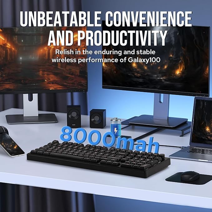 EPOMAKER Galaxy100 QMK/VIA Wireless Gaming Keyboard, Aluminum Shell, Bluetooth/2.4Ghz/USB-C, Pre-Lubed Hot-Swappable Linear Switches, NKRO, RGB Backlit (Black, Wisteria Linear Switch)