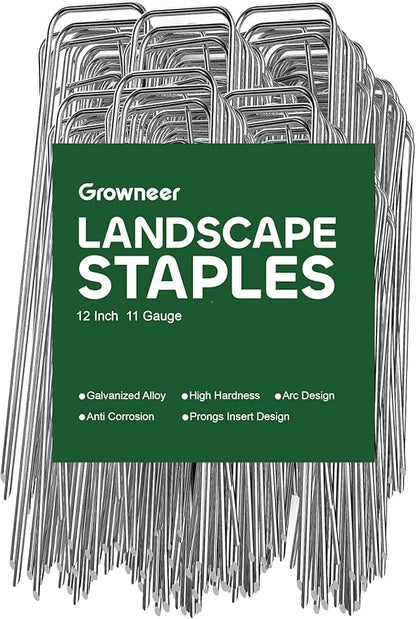 GROWNEER 100 Packs 12 Inches Landscape Staples Heavy Duty 11 Gauge Galvanized Steel Garden Stakes Staples Securing Pegs for Securing Weed Fabric Landscape Fabric Netting Ground Sheets and Fleece