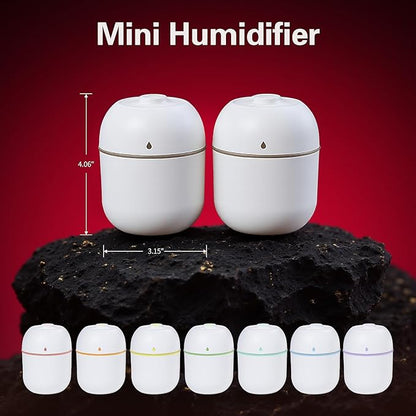 2 Pcs 220ML Small Diffuser Humidifier, Mini Aromatherapy Diffuser for Home, Office, Bedroom, Spa, Yoga Room, Car Air Humidifier with 5 Color Light, Timer, Auto Shut-Off, 2 Mist Modes -White