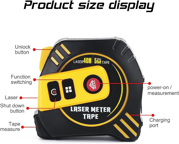 2-in-1 Laser Measure 131Ft with Movable Magnetic Hook, High Accuracy Electronic Measurement Tool for Construction, Home Improvement, Rechargeable, Pythagorean/Area/Volume, Backlit LCD, Auto-Lock