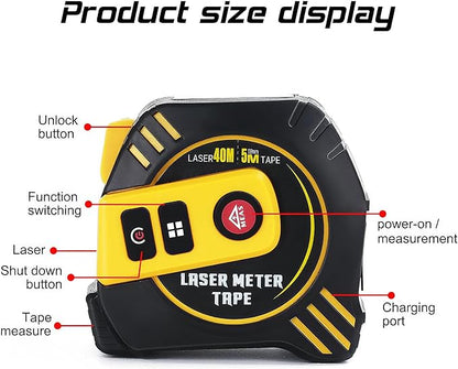 2-in-1 Laser Measure 131Ft with Movable Magnetic Hook, High Accuracy Electronic Measurement Tool for Construction, Home Improvement, Rechargeable, Pythagorean/Area/Volume, Backlit LCD, Auto-Lock
