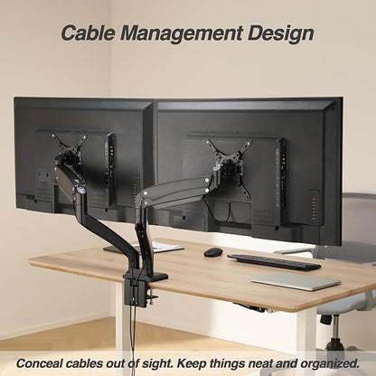 AVLT Dual 13"-43" Monitor Arm - Desk Mount for Two Flat/Curved Monitors - Full Motion Height Swivel Tilt Rotation Adjustable - Black/VESA/C-Clamp/Grommet/Cable Management