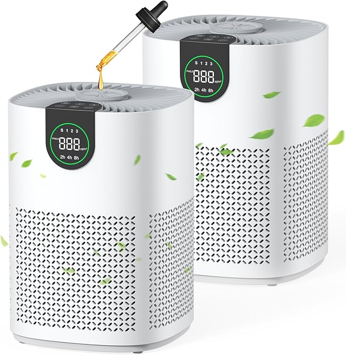 VEWIOR 2 Pack Air Purifiers for Home, Air Purifiers for Bedroom Large Room up to 1200 sq.ft with H13 HEPA Washable Filter, Aromatherapy, PM2.5 Display, Sleep Mode, Auto Mode for Dust, Smoke, Pets Hair