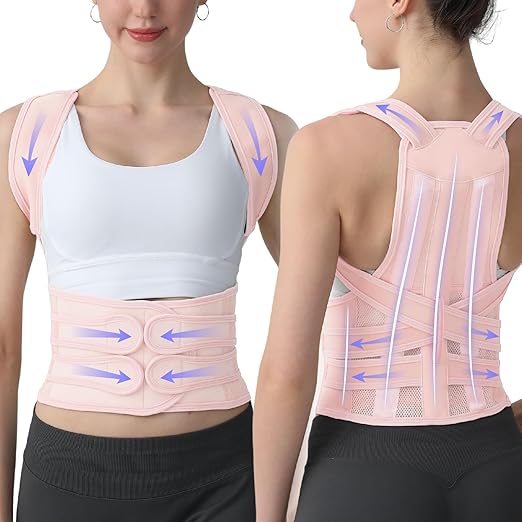 Posture Corrector for Women and Men, Back Brace with Full Back Support, Adjustable Shoulder Straightener for Upper & Lower Back Pain Relief, Scoliosis, Hunchback (Medium, Pink)