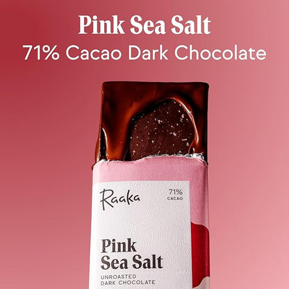 Raaka Pink Sea Salt Organic Dark Chocolate - 71% Cacao - Gourmet Dark Chocolate Gift Box - Organic, Vegan, Gluten Free, Kosher | 1.8oz Bars, 3-Pack