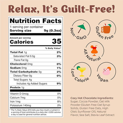 Craftmix Cozy Hot Chocolate Mix - Instant Hot Cocoa Drink Mix Packets - Made with Real Cocoa Beans - Add Milk or Water - Vegan, Low-Carb, Low-Sugar, Dairy-Free, Gluten-Free, 12 Pack