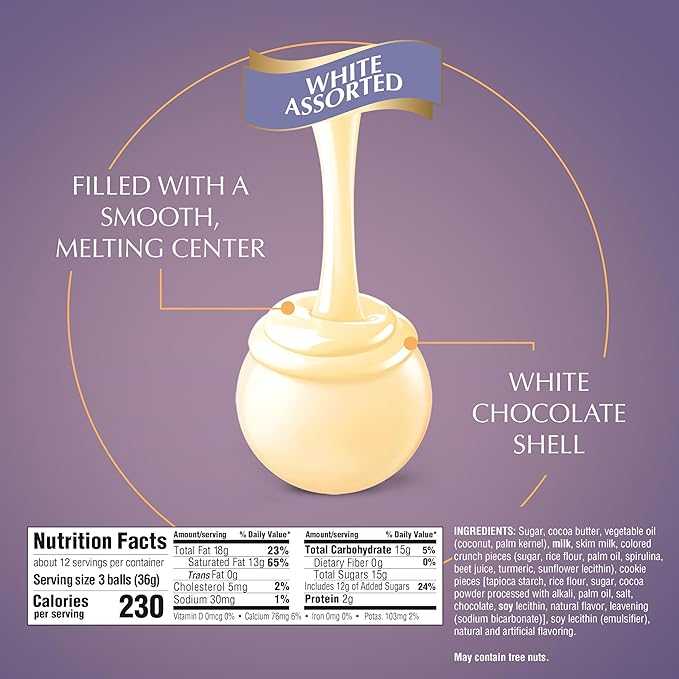 Lindt LINDOR White Chocolate Assorted Chocolate Candy Truffles with Smooth, Melting Truffle Center, 15.2 oz. Bag