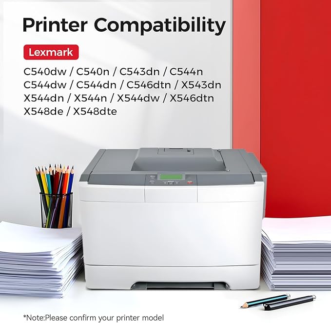 C540H1KG C540H1CG C540H1MG C540H1YG Toner Cartridges Set 4-Pack Compatible with Lexmark C540dw C540n C543dn C544n C544dw C544dn C546dtn X543dn X544dn/X544n X544dw X546dtn X548de X548dte Printer Ink