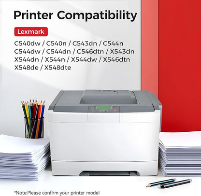 C540H1KG C540H1CG C540H1MG C540H1YG Toner Cartridges Set 4-Pack Compatible with Lexmark C540dw C540n C543dn C544n C544dw C544dn C546dtn X543dn X544dn/X544n X544dw X546dtn X548de X548dte Printer Ink