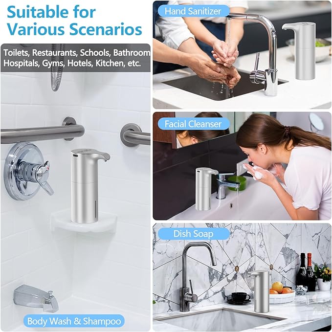 YIKHOM Automatic Liquid Soap Dispenser, 15.37 oz Touchless Dish Dispenser with Waterproof Base, 5 Adjustable Soap Volume Hand Soap Dispenser, Sensor Soap Pump for Kitchen Bathroom Office Hotel