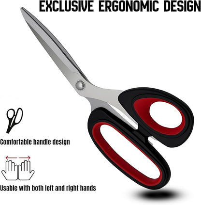 Scissors, 2-pack multi-functional set - stainless steel with comfortable grip. Suitable for handicraft, office cutting, cutting fabric, leather & paper. Ideal for left & right-handed users