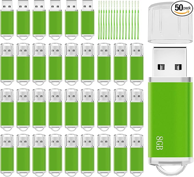 8GB USB Flash Drives 50 Pack Nicepicten Bulk USB 2.0 Thumb Drive 8GB FAT32 Flash Drive Memory Stick Bulk USB Jump Drives Pack, Green