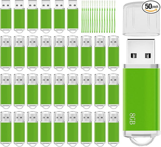 8GB USB Flash Drives 50 Pack Nicepicten Bulk USB 2.0 Thumb Drive 8GB FAT32 Flash Drive Memory Stick Bulk USB Jump Drives Pack, Green