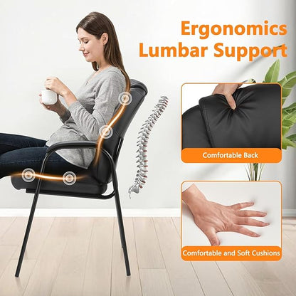 CLATINA Black Guest Chair with Arms, Office Reception Chairs for Conference and Waiting Room, Ergonomic Leather Visitor Desk Chair No Wheels Side Office Home Chairs