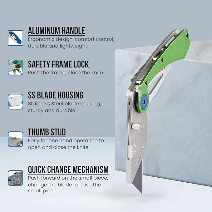 Lichamp 6-Pack Folding Utility Knife Set, Quick-Change EDC Razor Blades & Belt Clip, Foldable Box Cutter for Home, Work, Outdoor & DIY Projects