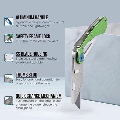Lichamp 6-Pack Folding Utility Knife Set, Quick-Change EDC Razor Blades & Belt Clip, Foldable Box Cutter for Home, Work, Outdoor & DIY Projects