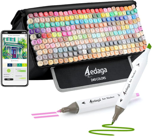 240 Colors Alcohol Markers with Free App, Dual Tip Art Marker with Kickstand Case for Artists Adults. Alcohol Based Markers for Coloring Painting Sketching and Drawing, Great Gift