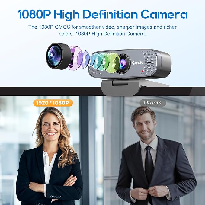 Angetube 1080P Webcam with Microphone, HD Streaming Webcam/USB Auto Focus Web Camera/Cam for PC Computer Desktop Laptop Compatible with/Zoom/Skype/Teams/Windows/Mac,2025 Update