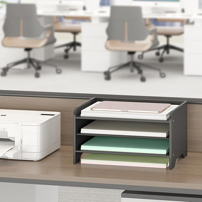 Desk File Organizer 4-Tier Desktop Paper Mail Organizer Document Holder for Home Office Supplies, Office Desk Accessories & Workspace (Black)