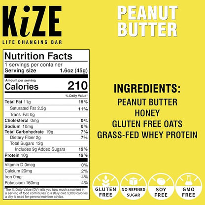KiZE Energy Bars - Peanut Butter Lovers Variety Pack - 20-Count - Gluten Free, Dairy Free Options, Non-GMO, and High Protein Meal Replacement Energy Bars, Clean and Simple Food Ingredients - 7-10g High Protein Snacks (20 Count)