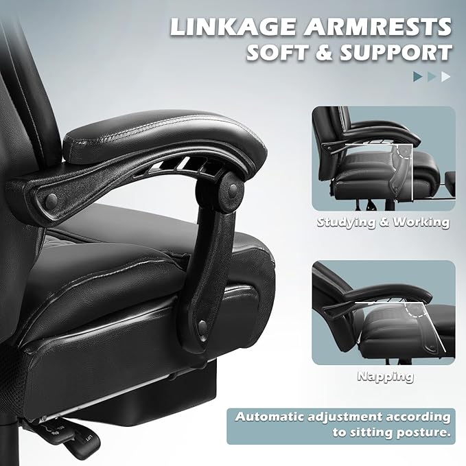 Big and Tall Office Chair with Foot Rest 400lbs, Heavy Duty Executive Leather Office Chair for Heavy People, Comfy High Back Ergonomic Office Desk Chair with Footrest and Lumbar Support, Black