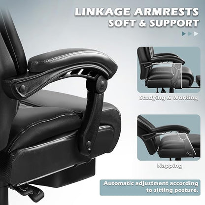 Big and Tall Office Chair with Foot Rest 400lbs, Heavy Duty Executive Leather Office Chair for Heavy People, Comfy High Back Ergonomic Office Desk Chair with Footrest and Lumbar Support, Black