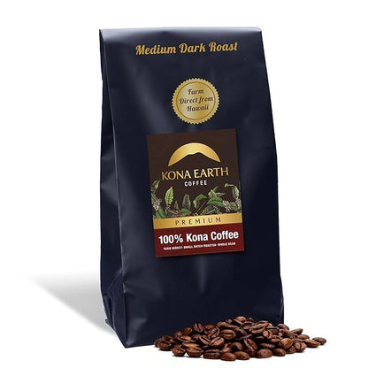 KONA EARTH 100% Kona Premium Coffee, Medium Dark Roast, Whole Bean, 5 lb (80 oz) Farm-Direct Authentic Hawaiian Kona Coffee beans from Hawaii’s Big Island, Micro-Batch-Roasted
