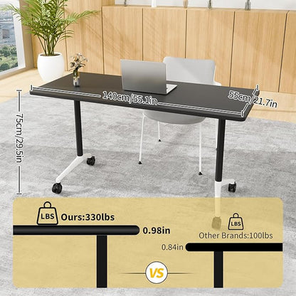 Conference Room Table, 55 Inch Folding Conference Tables with Wheels, Modern Office Meeting Table, Easy Flip & Nest Design, Rectangular Seminar Tables with Metal Frame for 2-24 People (J, 6PCS)