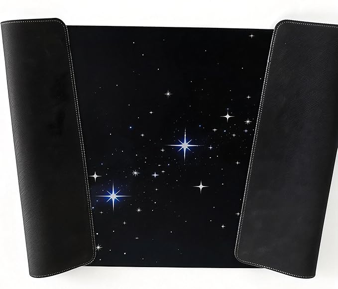 Extended Gaming Mouse Pad, Night Sky with Moon and Stars Design, 31.1x15.7 Inches, 0.12 Inch Thick, Cloth and Rubber Material, Stitched Edges