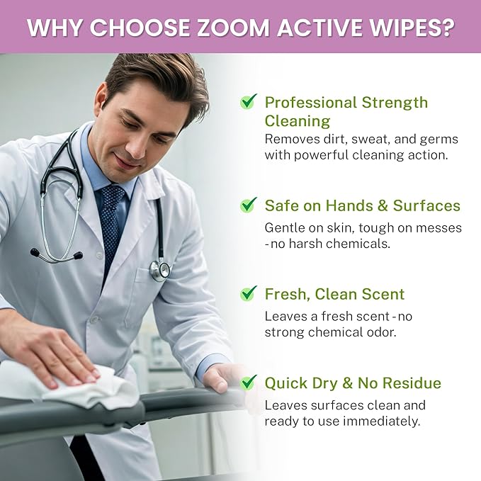 Zoom Active Cleaning Wipes Bulk 6000 Count (4 Rolls of 1500) | Antibacterial Disinfecting Wipes for Hands, Home, Gym, Office & Car | Multi-Purpose, Quick Dry, Fresh Scent, Made in USA, No Bleach