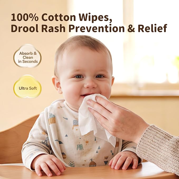 Winner 100% Cotton Dry Wipes, USDA Certified Baby Wipes, Soft & Gentle, Hypoallergenic & Unscented for Baby Sensitive Skin, Use Wet/Dry for Diaper Changes, Meals & Cleanup, Pack of 1, 100 pcs