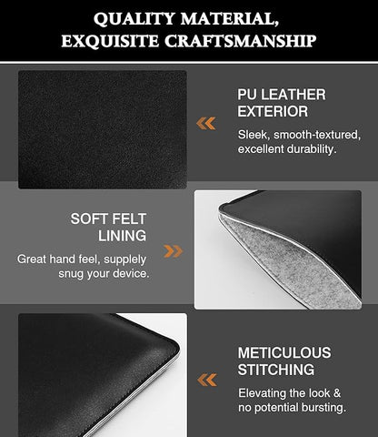 Moko Laptop Sleeve Compatible with New MacBook Pro 14 Inch M3/M2/M1 2023/2022/2021, Slim Stylish Laptop Bag Made of PU Leather, Fliz Sleeve Case, Carry Bag for 14 Inch MacBook, Black