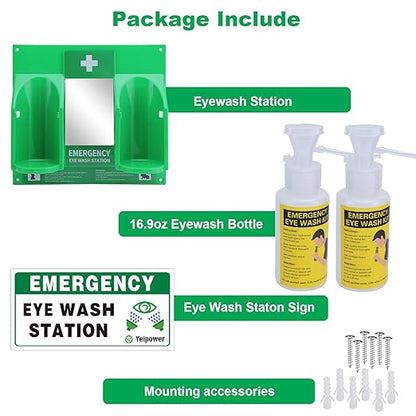 Portable Eyewash Station Kit OSHA-Approved - Yeipower Emergency First Aid Eye Wash Flush Bottles Wall Mounted 16oz No Solution 2 Pcs