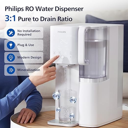 Philips Reverse Osmosis Water Filter Countertop, 6 Stage RO System Water Filtration Purifier with Aquaporin Inside Remineralization and 2 Portable Pitchers, NSF/ANSI 372 Certified, Reduce TDS Lead