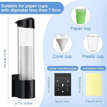 Baderke 2 Pieces Cup Dispenser Pull Type Automatic Remover Fit 5 oz to 7 oz Plastic Water Machine Cup Holder Wall Mount Bathroom Home Office Hospital (Classic)