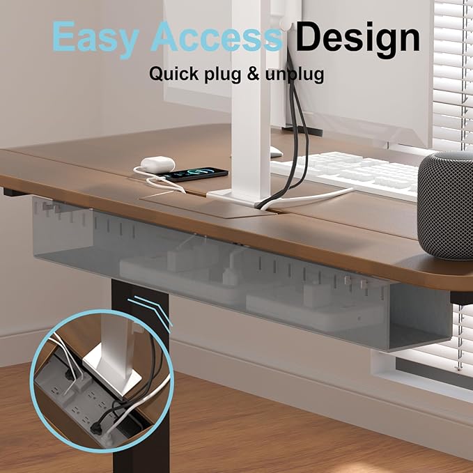 Standing Desk with Cable Management Tray, 55"x24" Electric Height Adjustable Sit Stand Desk, Memory Presets, Anti-Collision, Workstation for Home Office, Walnut Top Black Frame